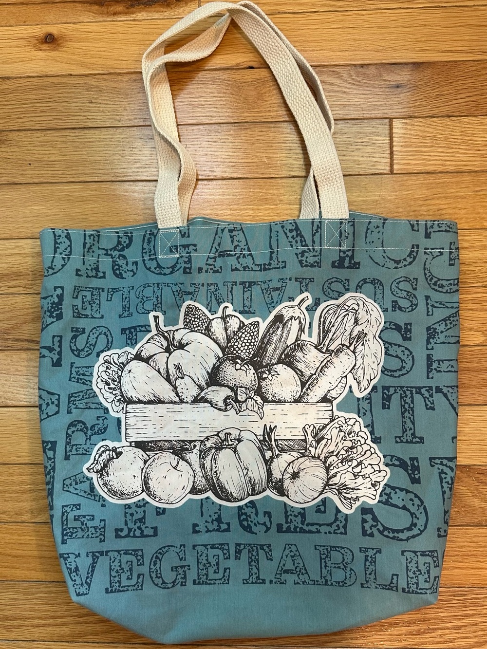 Earthwise vegetables Grocery Market tote bag organic sustainable teal/cream
